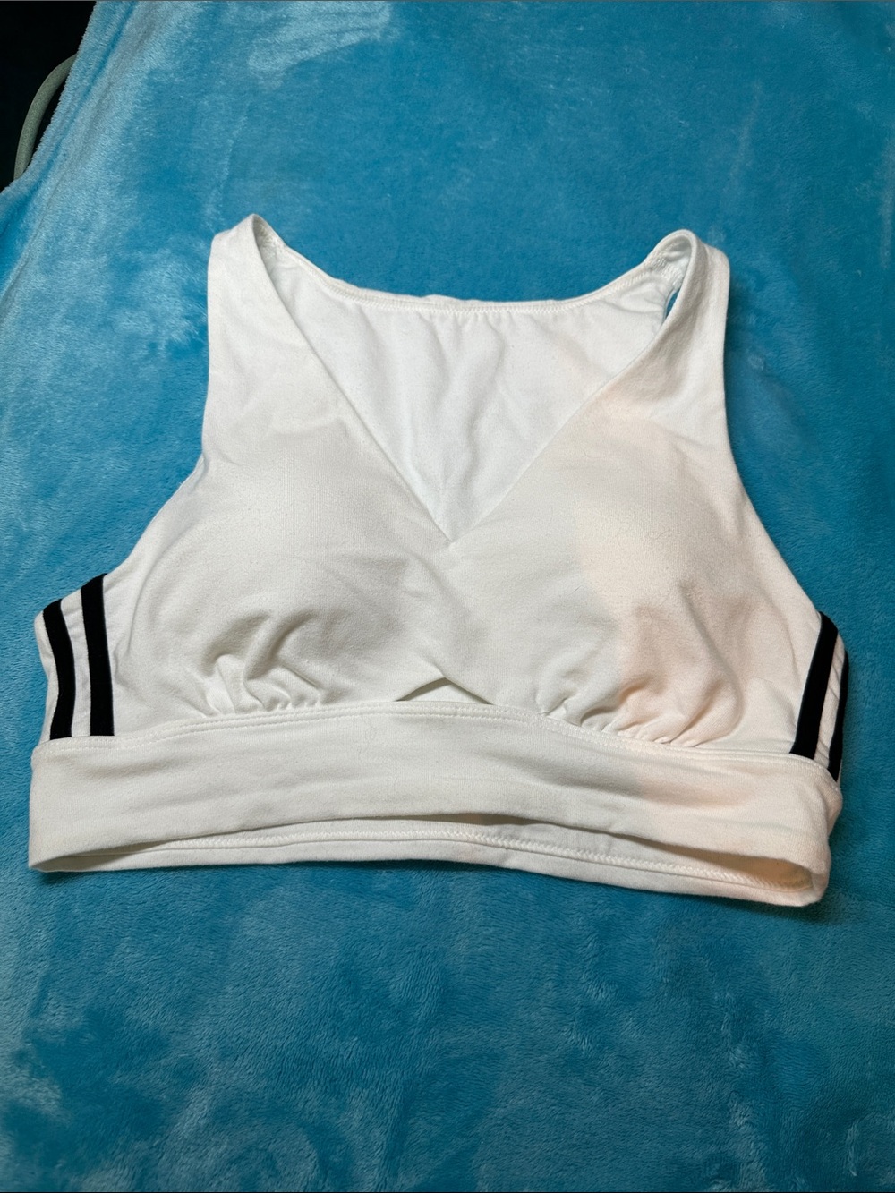 Victoria's Secret White Sports Bralette with Black Stripe Accents